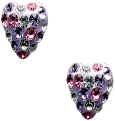 10K Pink Purple & White Crystal Heart Earrings