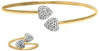 18K Gold Over Silver Heart Bangle & Ring Set