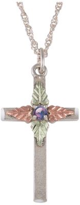 Silver & Black Hills Gold Amethyst Cross Pendant
