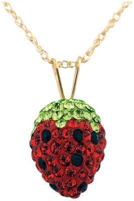 Crystal Strawberry Pendant on 10K Gold Chain