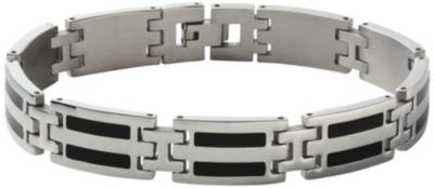 Men's Stainless Steel Striped Bracelet & Ring Set
