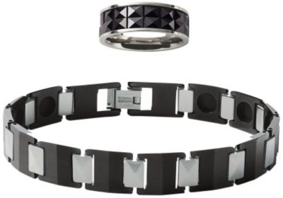 Men's Black & Silvertone Bracelet & Ring Set