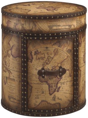 Map Print Round Trunk/Accent Table