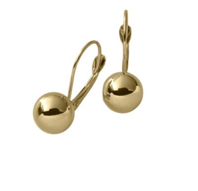 10K Gold Leverback 8mm Ball Earrings