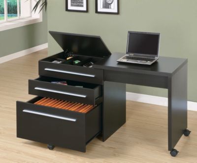 Cappuccino Slide-Out Desk with Storage Drawers