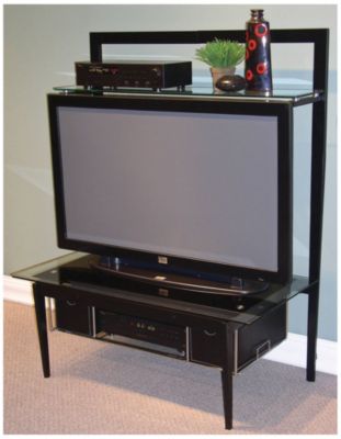 Black Metal and Glass Shelves Entertainment Center