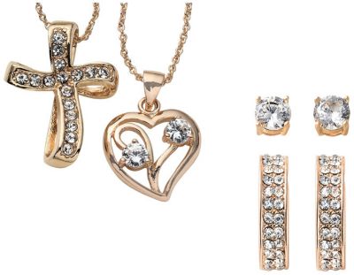 Goldtone 4 Piece Crystal Earrings & Pendant Set