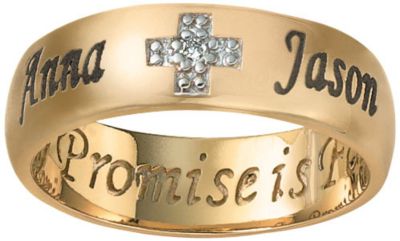 24K Gold Over Silver Personalized Cross Band