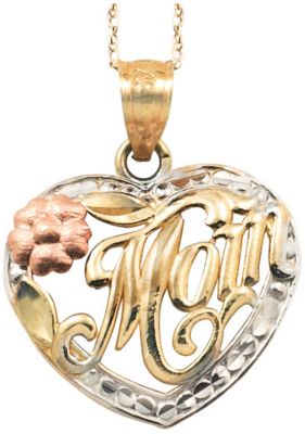 10K Gold Tri Color Mom Heart Pendant
