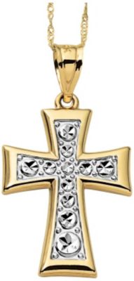 10k Two-Tone Cross Pendant & Earring Set