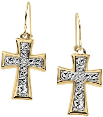 10k Two-Tone Cross Pendant & Earring Set