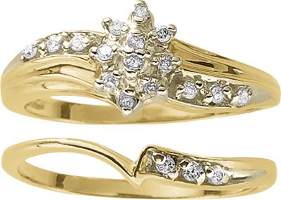 10K Gold 1/10 ct tw Diamond Cluster Bridal Set