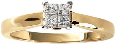 14K Gold 1/4 ct tw Princess Cut Diamond Ring
