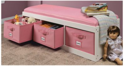 Badger Baskets Kid's Pink/White Storage Bench