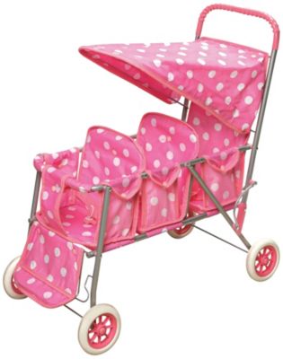 Badger Basket Pink w/ Dots Triple Doll Stroller