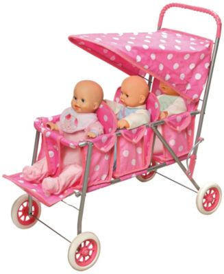 Badger Basket Pink w/ Dots Triple Doll Stroller