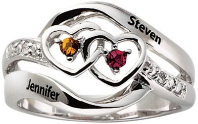 Silvertone Couple’s Birthstone Heart Ring