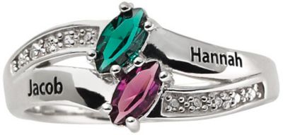 Sterling Silver Couples Marquise Birthstone Ring