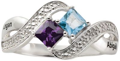 Silver Couples Swirl Name/Princess Birthstone Ring