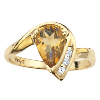 10K Pear Shape Citrine and Diamond Ring