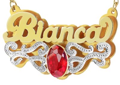 24K Gold Over Silver Oval Birthstone Name Necklace