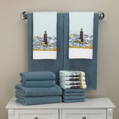 Lighthouse16pc Print and Solid Towel Set