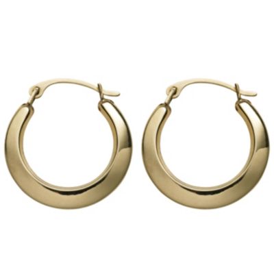 10K Gold Round Knife Edge Hoop Earrings