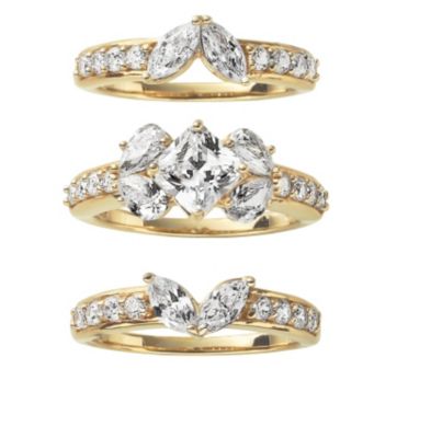 18K Gold Over Silver CZ 3-Piece Bridal Set