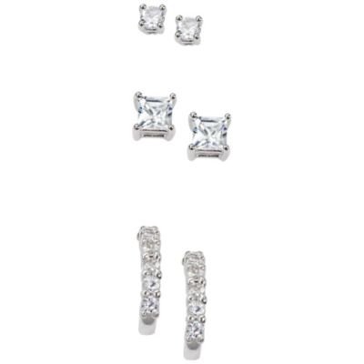 Sterling Silver 3 Pair CZ Earrings Set