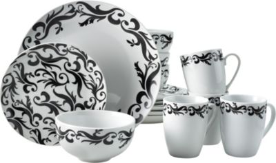 McLeland Scroll16pc Porcelain Dinnerware Set for 4