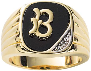 Men's Gold Plated Black Onyx Initial Ring