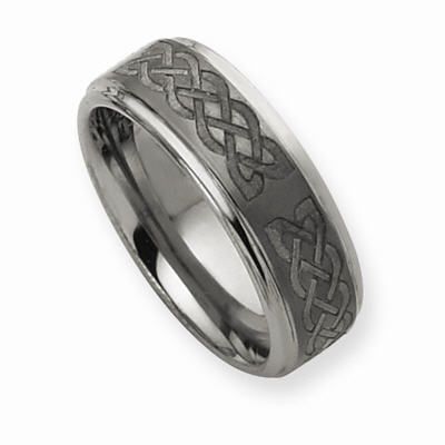Mens Chisel 8mm Tungsten Band w Celtic Knot Desig