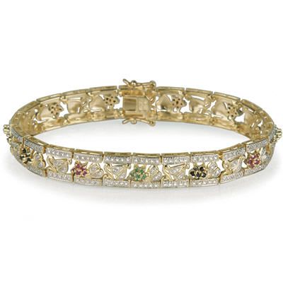 Ladies 18K G/S Precious Gemstones Flower Bracelet