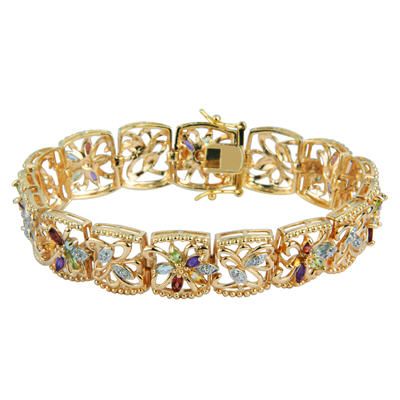 18K Gold Over Silver Multi-Gemstone Bracelet