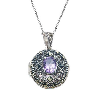 Sterling Silver Amethyst & Marcasite Locket