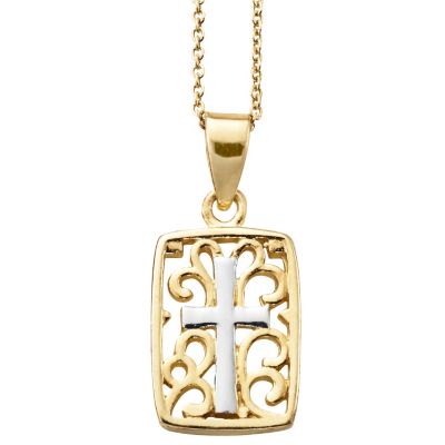 18K Gold Over Silver Filigree Cross Pendant