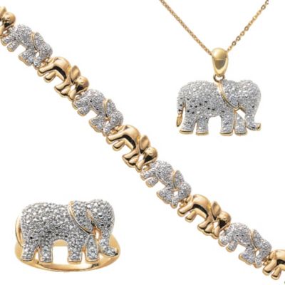 18K Gold Over Silver Elephant Jewelry Set
