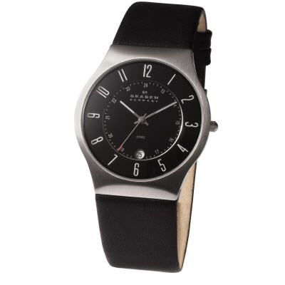 Skagen Men's  Black Leather Strap Watch