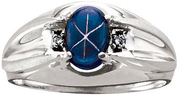 Mens 10K White Gold Blue Star Sapphire Ring