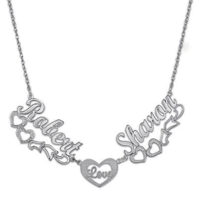 Sterling Silver Couple's Name Love Heart Necklace