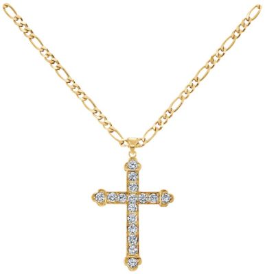 18K Gold Over Silver CZ Large Cross Pendant