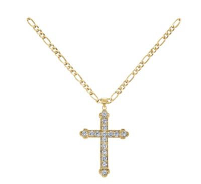 18K Gold Over Silver CZ Large Cross Pendant