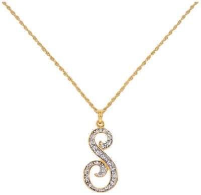 Goldtone Crystal Initial Script Pendant