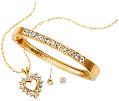 14K Gold Electroplated 3 Piece Crystal Jewelry Set