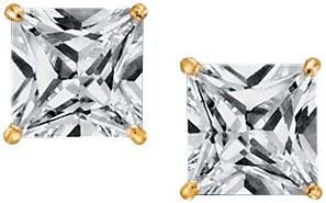 14K Gold Over Silver CZ 2-Pair Stud Set