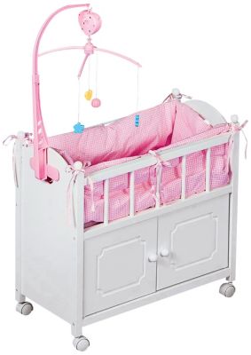 Doll Crib w/Cabinet/Bedding/Mobile