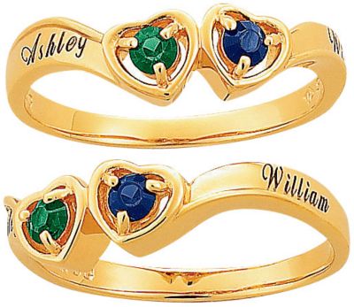 18K Gold Over Silver Birthstone Couples Ring