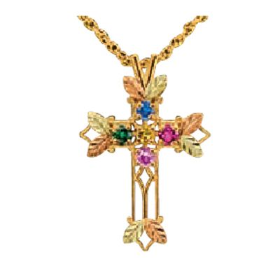 Black Hills Gold Family Birthstone Cross Pendant