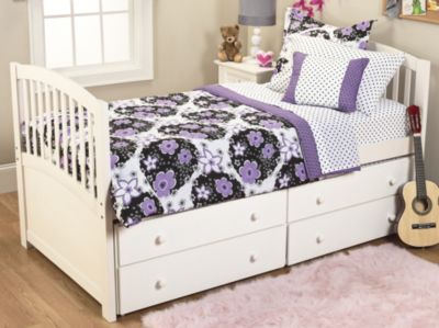 Linon Trundle Captain's Bed with Drawers - White