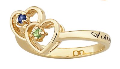 18K Gold Over Silver Heart Couples Name Ring